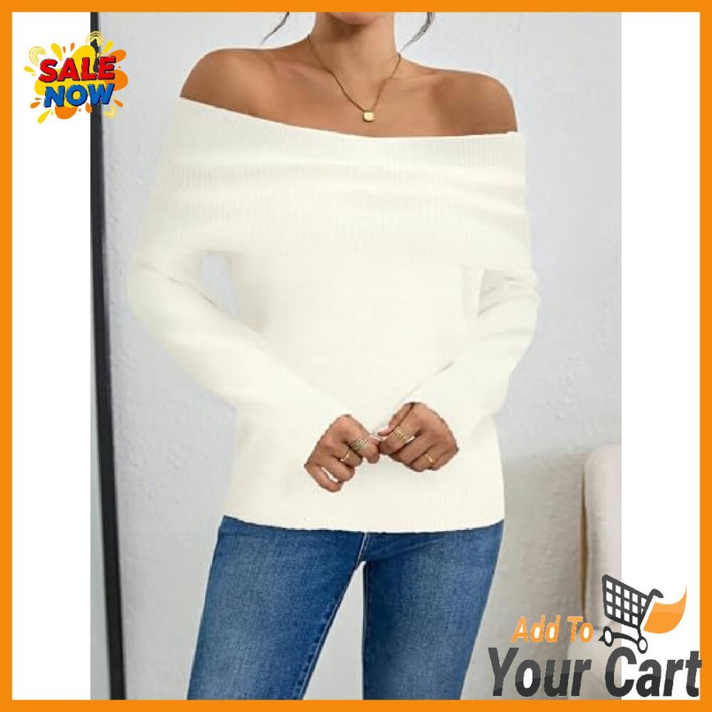 Off Shoulder Chunky Ribbed Knit Pullover Sweater … - image 5
